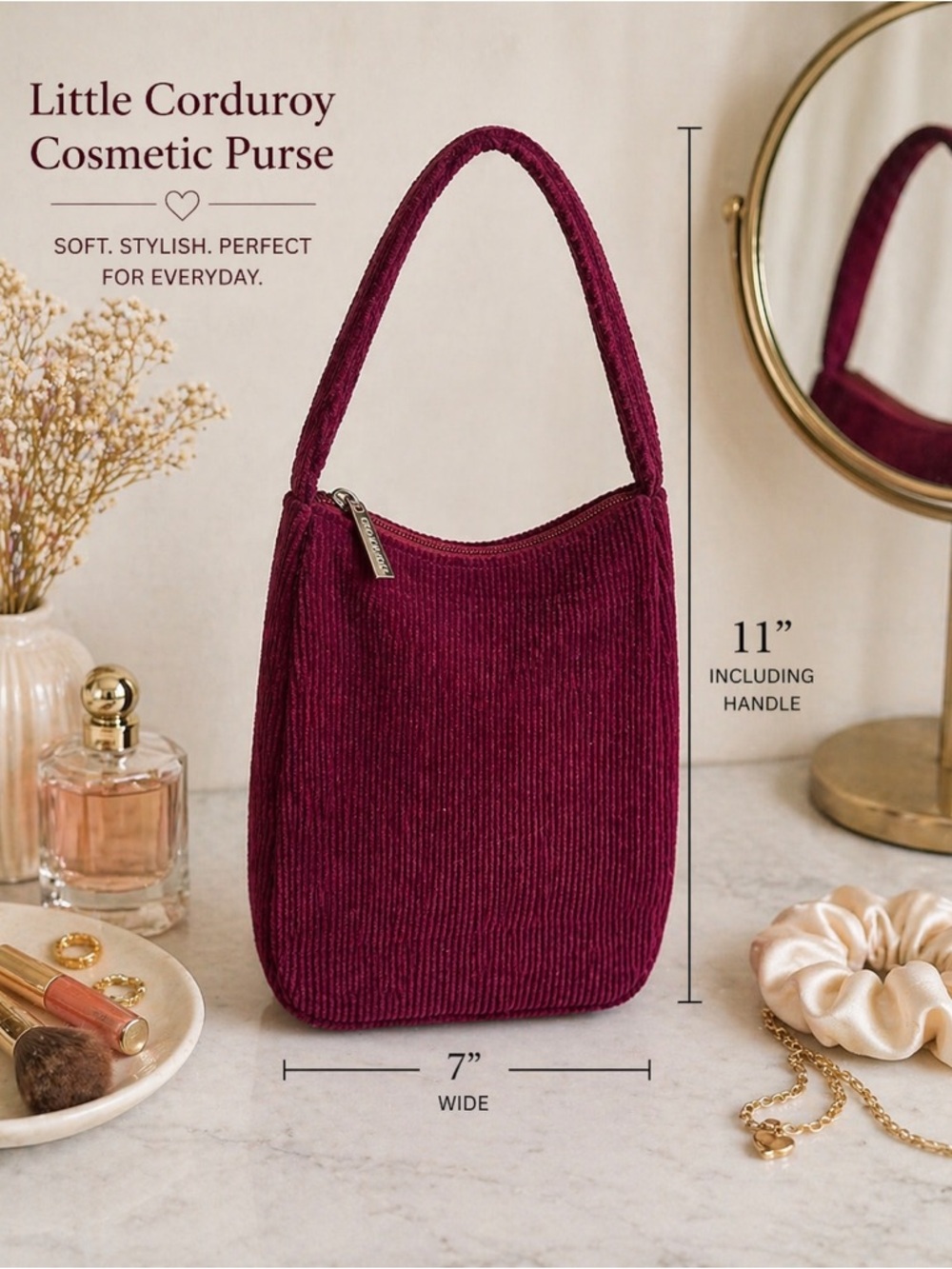 Lancôme Corduroy Cosmetic Bag Mini Purse Burgundy Velvet Makeup Bag 90s Y2K